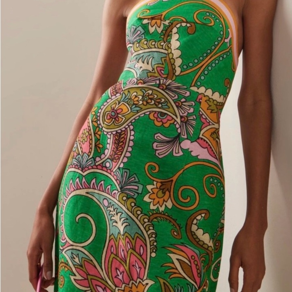 Alemais Strapless Dress in Green and Pink Paisley